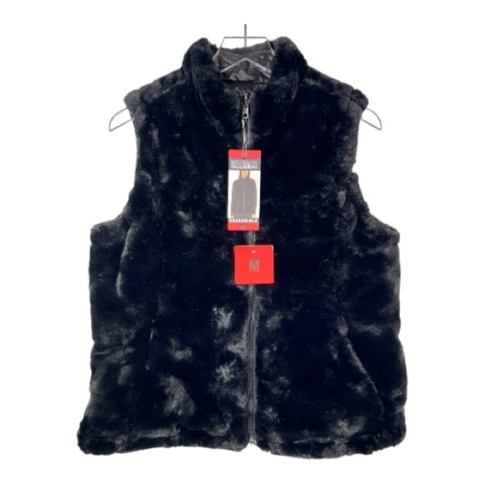 NWT Nicole Miller Original Reversible Black Faux Fur/Quilted Zip Up Vest